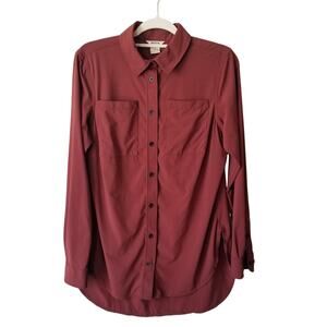 Women Duluth Trading Flexellence Button Shirt S Burgundy Gorp Career Workwear